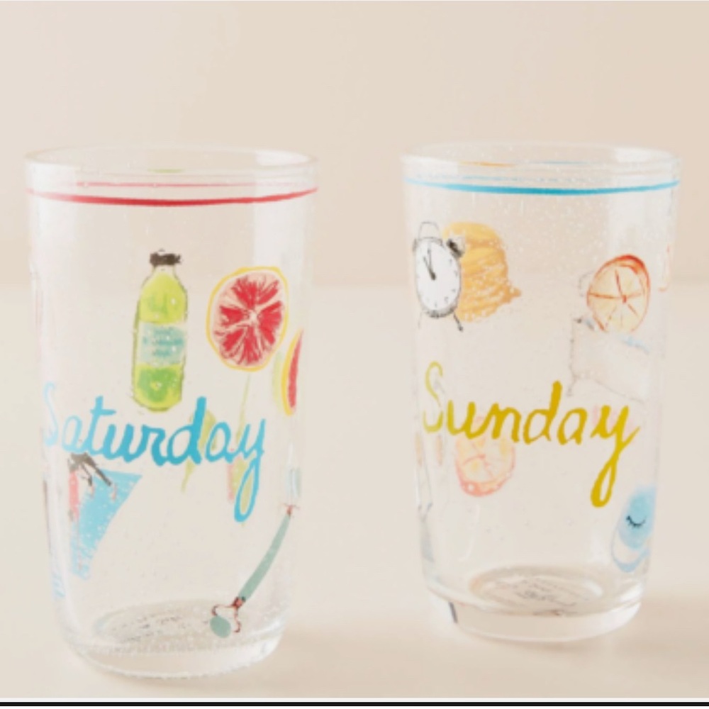 Anthropologie Drinking Glass ROUSSEY DE SALES WEEKEND SATURDAY and SUNDAY